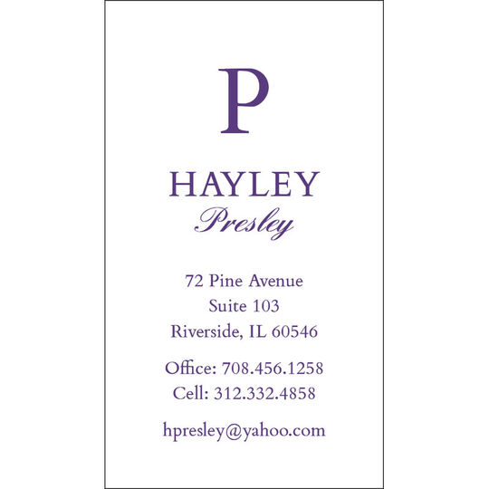 Vertical Large Initial Business Cards - Raised Ink